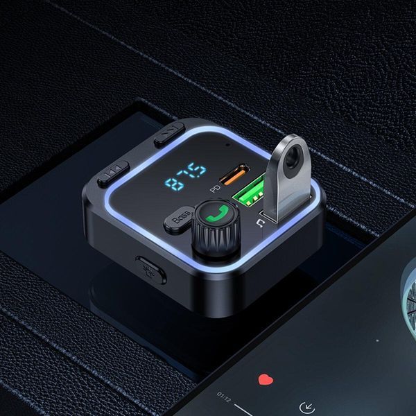 Автомобільний зарядний пристрій з FM-модулятором BOROFONE BC53 Highway PD20W+QC3.0 car BT FM transmitter 18W Black 656-00577 фото