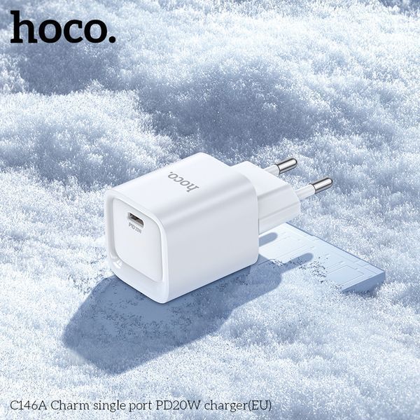 Мережевий зарядний пристрій HOCO C146A Charm single port PD20W charger (EU) White 6942007630245 фото