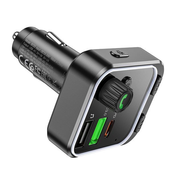 Автомобільний зарядний пристрій з FM-модулятором BOROFONE BC53 Highway PD20W+QC3.0 car BT FM transmitter 18W Black 656-00577 фото