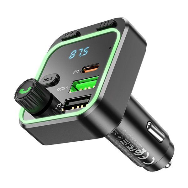 Автомобільний зарядний пристрій з FM-модулятором BOROFONE BC53 Highway PD20W+QC3.0 car BT FM transmitter 18W Black 656-00577 фото