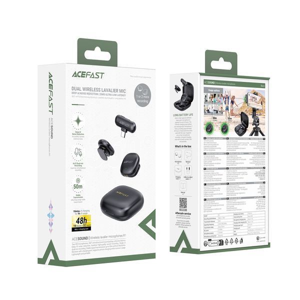 Бездротова мікрофонна система ACEFAST R1 dual-mic (Type-C) Black 6974316284895 фото