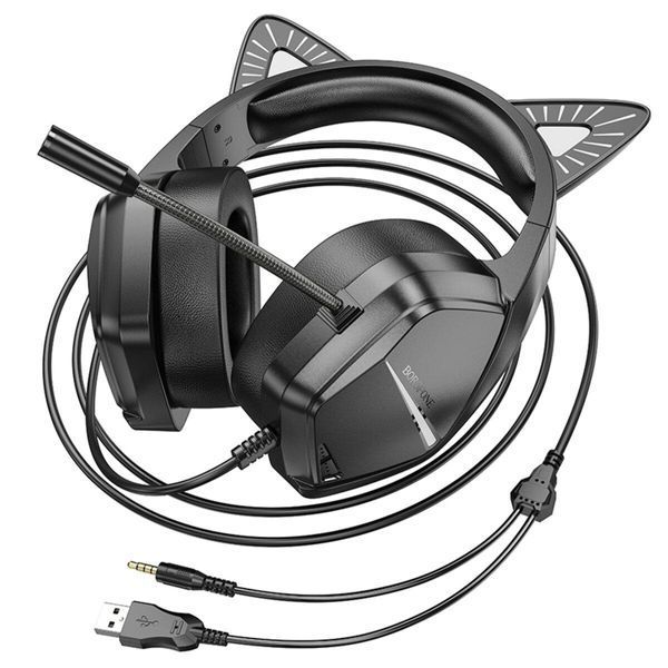 Навушники BOROFONE BO106 Cute cat ear luminous gaming headphones Phantom Cat 656-01006 фото