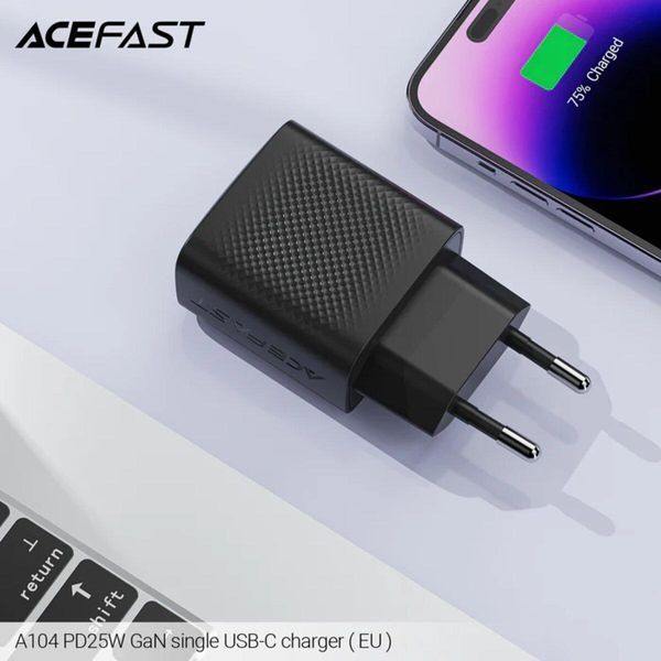Мережевий зарядний пристрій ACEFAST A104 PD25W GaN single USB-C charger Black 656-01277 фото