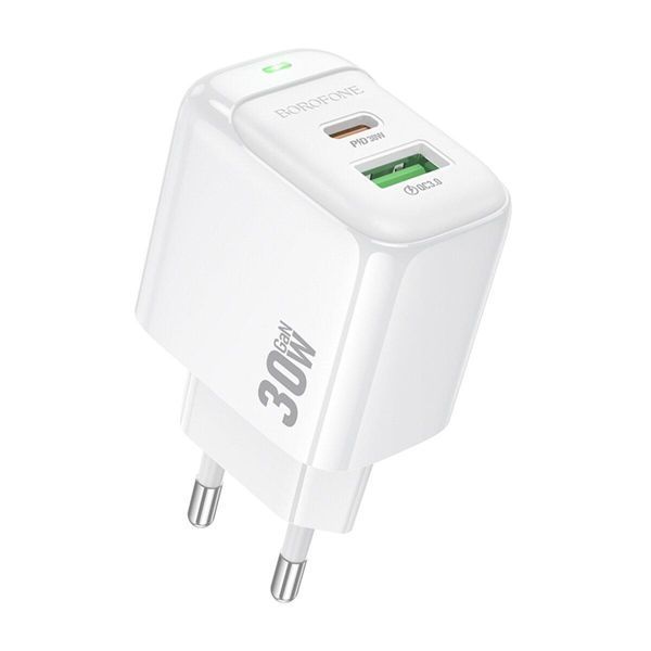 Сетевое зарядное устройство BOROFONE BAS45A Potential PD30W+QC3.0 charger(EU) White 656-01338 фото