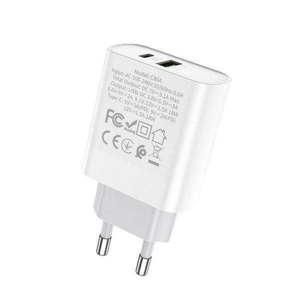 Комплект быстрой зарядки Hoco C80A Rapido Type-C to Type-C PD20W QC3.0 Белый 209-00251 фото