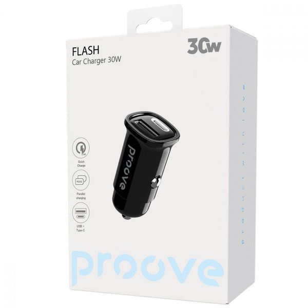 Автомобільний зарядний пристрій Proove Flash 30W (Type-C+USB) black 656-02606 фото
