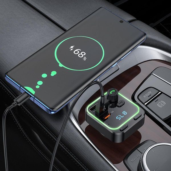 Автомобільний зарядний пристрій з FM-модулятором BOROFONE BC53 Highway PD20W+QC3.0 car BT FM transmitter 18W Black 656-00577 фото