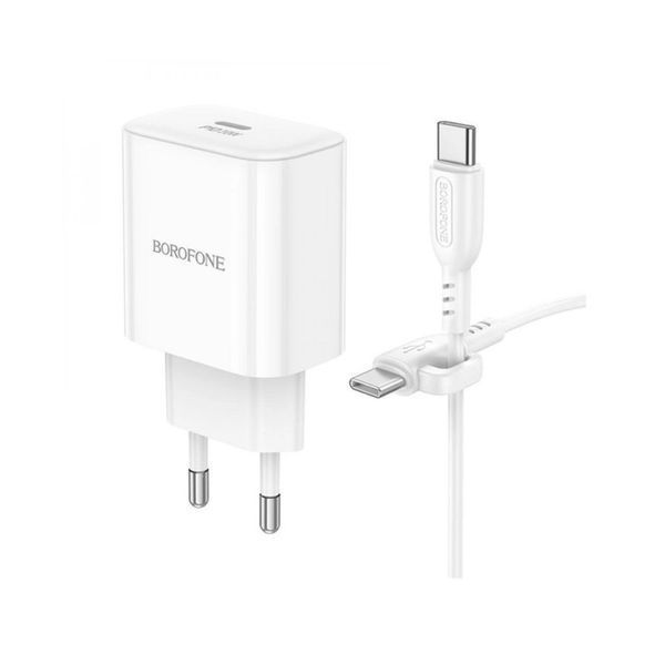Сетевое зарядное устройство з кабелем BOROFONE BA81A single port PD20W charger set (Type-C to Type-C) (EU) White 6941991108204 фото
