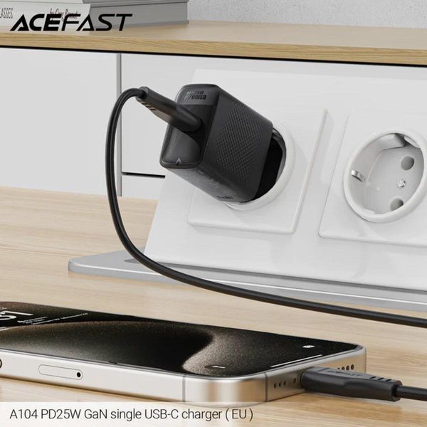 Мережевий зарядний пристрій ACEFAST A104 PD25W GaN single USB-C charger Black 656-01277 фото