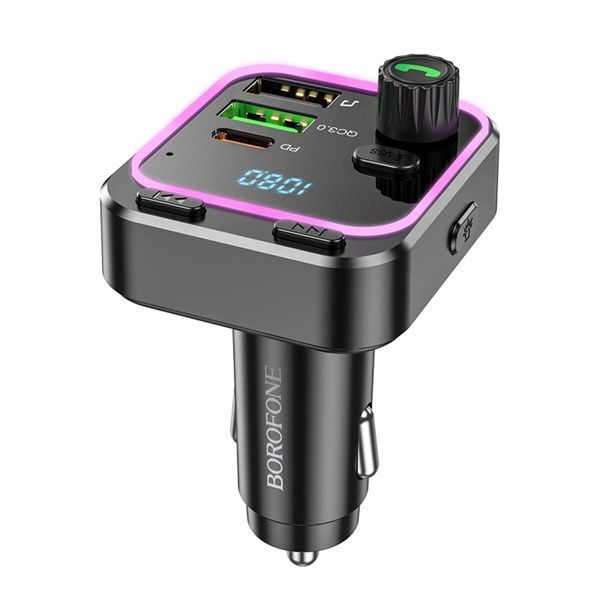 Автомобільний зарядний пристрій з FM-модулятором BOROFONE BC53 Highway PD20W+QC3.0 car BT FM transmitter 18W Black 656-00577 фото