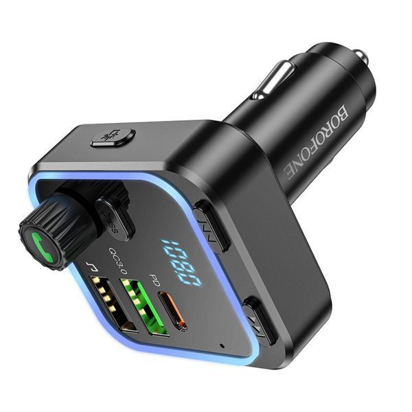 Автомобільний зарядний пристрій з FM-модулятором BOROFONE BC53 Highway PD20W+QC3.0 car BT FM transmitter 18W Black 656-00577 фото