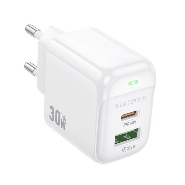 Сетевое зарядное устройство BOROFONE BAS45A Potential PD30W+QC3.0 charger(EU) White 656-01338 фото