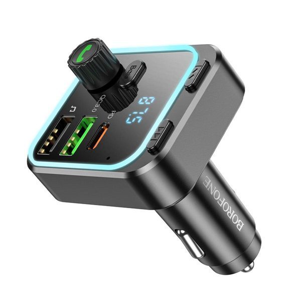 Автомобільний зарядний пристрій з FM-модулятором BOROFONE BC53 Highway PD20W+QC3.0 car BT FM transmitter 18W Black 656-00577 фото