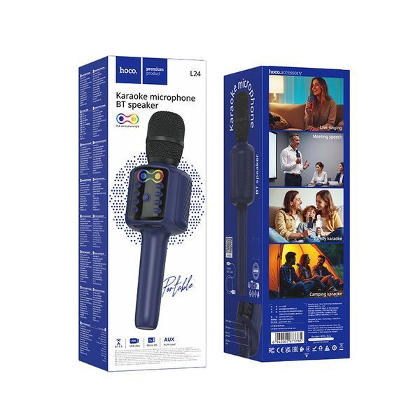 Портативна колонка-мікрофон HOCO L24 Shine karaoke microphone, 5W, Blue 6942007673785 фото