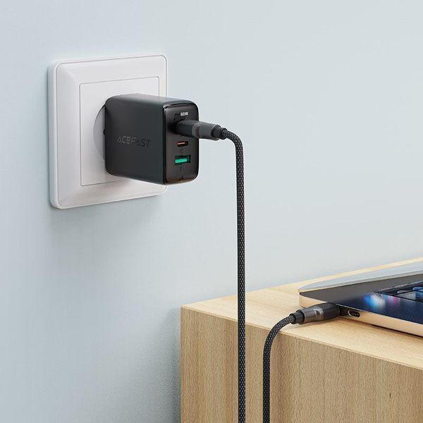 Кабель ACEFAST C10-03 Type-C to Type-C 3A, 60W, 1.2m, silicone, zinc connectors, Black 6974316283119 фото