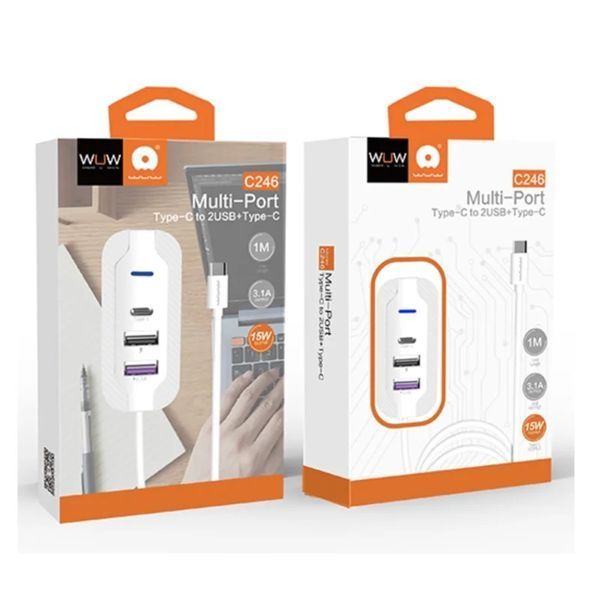 USB-хаб WUW-C246 3-in-1 USB-C to 2 USB-A, USB-C White 6972573338542 фото