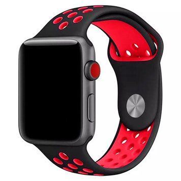 Силиконовый ремешок с перфорацией для Apple Watch 42/44/45/49 mm Черно-красный 212-00156 фото