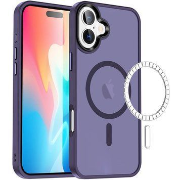 Чехол TPU+PC Metal Buttons with MagSafe Colorful для Apple iPhone 16 (6.1") Dark Purple 555-03042 фото
