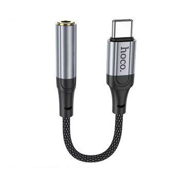 Аудiокабель HOCO LS36 Type-C to 3.5 female, nylon braid, 0.12m, Black 6942007608886 фото