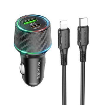 Автомобільний зарядний пристрій BOROFONE BZ21 Brilliant 48W dual port PD30W+QC3.0 car charger set(C to iP) 656-00305 фото