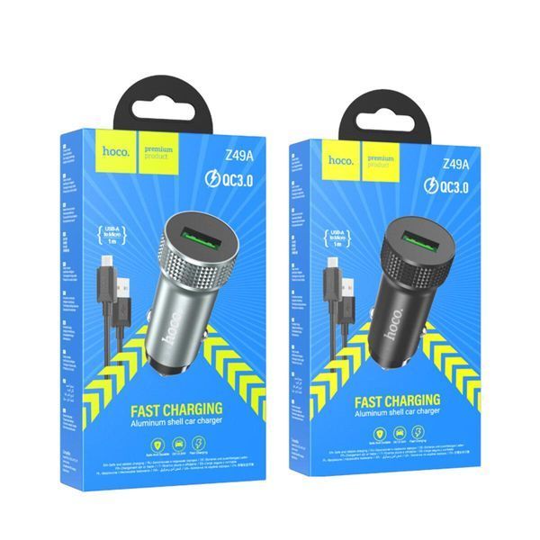 Автомобильное зарядное устройство HOCO Z49A Level single port QC3.0 18W (Micro) Metal Gray 656-00361 фото