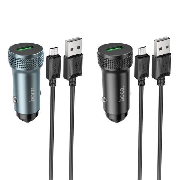 Автомобильное зарядное устройство HOCO Z49A Level single port QC3.0 18W (Micro) Metal Gray 656-00361 фото