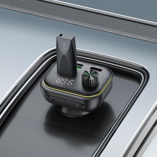 Автомобільний зарядний пристрій з FM-модулятором BOROFONE BC54 Acertar PD30W+QC3.0 car BT FM transmitter 18W Black 656-00578 фото