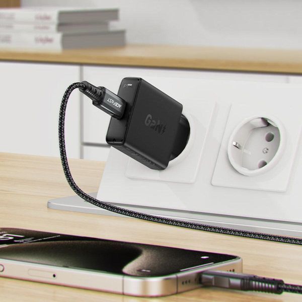 Мережевий зарядний пристрій ACEFAST A65 PD20W GaN single USB-C ultra-thin charger Black 656-01278 фото