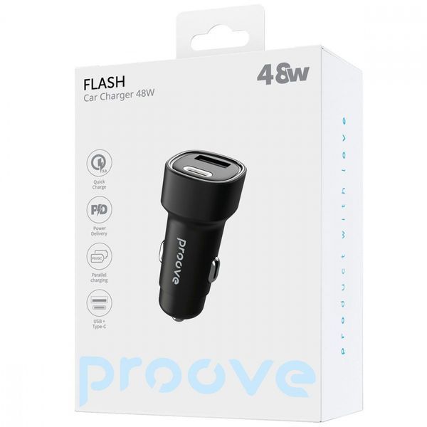 Автомобильное зарядное устройство Proove Flash 48W (Type-C + USB) black 656-02607 фото