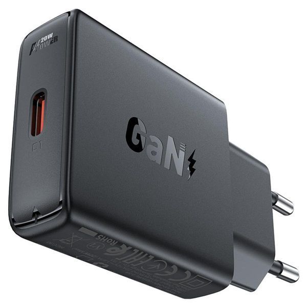 Мережевий зарядний пристрій ACEFAST A65 PD20W GaN single USB-C ultra-thin charger Black 656-01278 фото