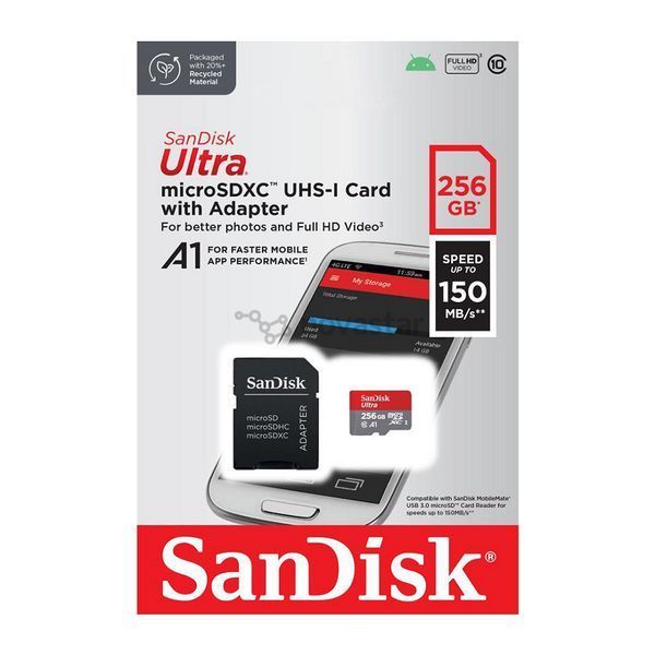 Карта пам'яті microSDXC (UHS-1) SanDisk Ultra 256Gb class 10 A1 (150MB/s) (adapter SD) SDSQUAC-256G-GN6MA фото