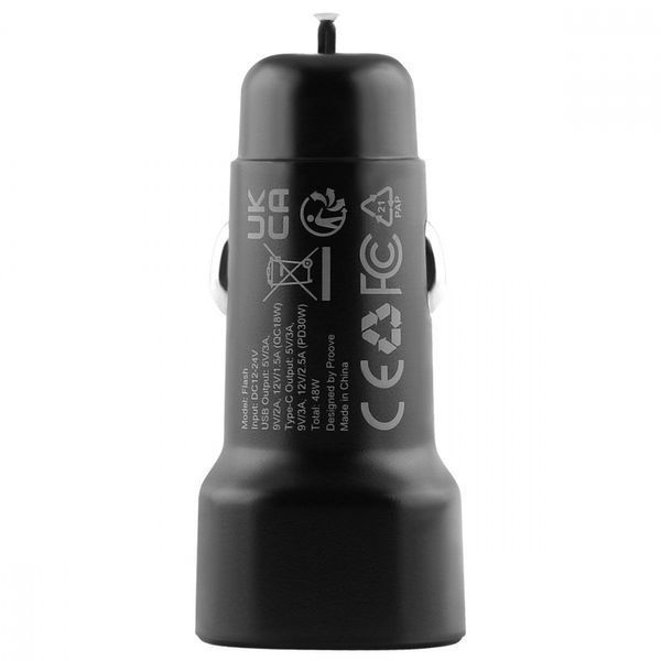 Автомобильное зарядное устройство Proove Flash 48W (Type-C + USB) black 656-02607 фото