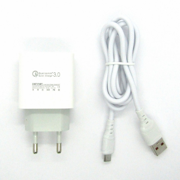 Зарядное устройство Denmen DC07V QC3.0 18W + кабель Micro USB 1 м Белый 209-00110 фото