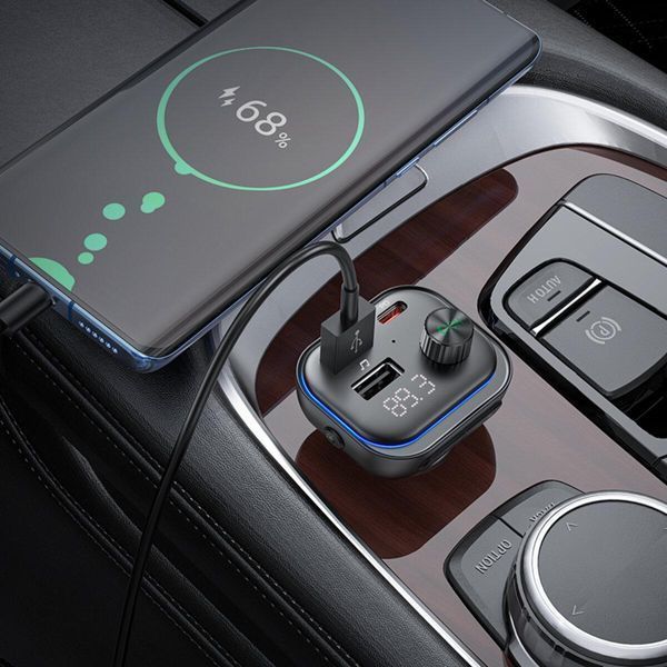 Автомобільний зарядний пристрій з FM-модулятором BOROFONE BC54 Acertar PD30W+QC3.0 car BT FM transmitter 18W Black 656-00578 фото