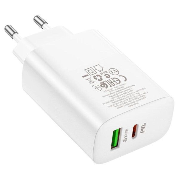 Мережевий зарядний пристрій BOROFONE BN10 Sunlight PD65W dual port(1A1C) charger White 656-01339 фото