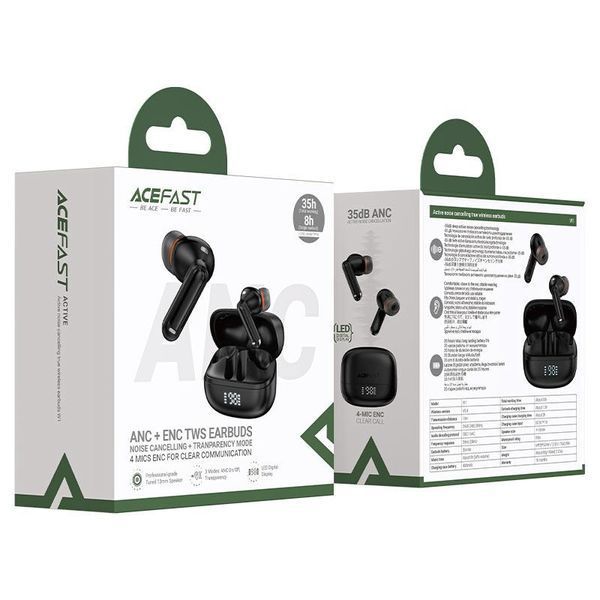 Беспроводные наушники TWS ACEFAST W1 ANC+ENC, IPX4, Black 6974316283614 фото