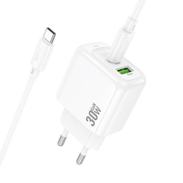 МЗП Hoco CS55A Surplus PD30W+QC3.0 (1USB-A/1C) + кабель Type-C to Type-C White ILSO-00000074136-1 фото