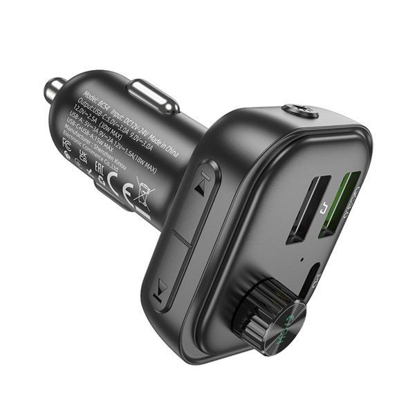 Автомобільний зарядний пристрій з FM-модулятором BOROFONE BC54 Acertar PD30W+QC3.0 car BT FM transmitter 18W Black 656-00578 фото