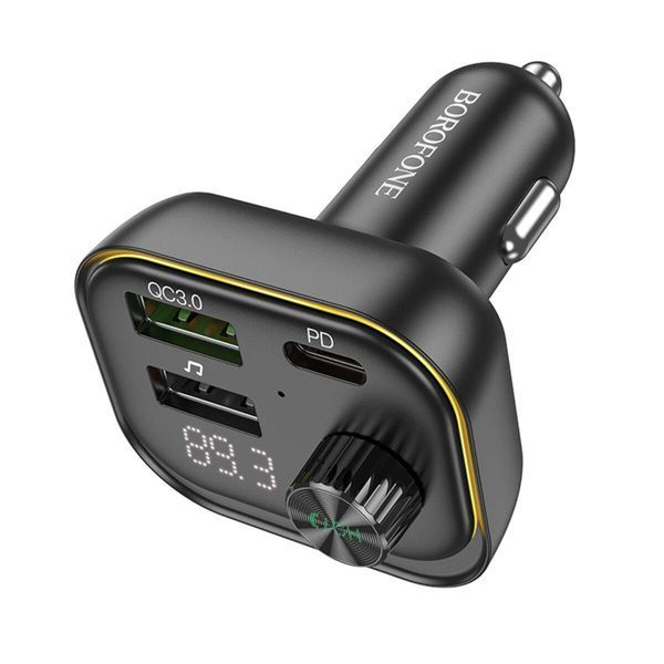Автомобільний зарядний пристрій з FM-модулятором BOROFONE BC54 Acertar PD30W+QC3.0 car BT FM transmitter 18W Black 656-00578 фото