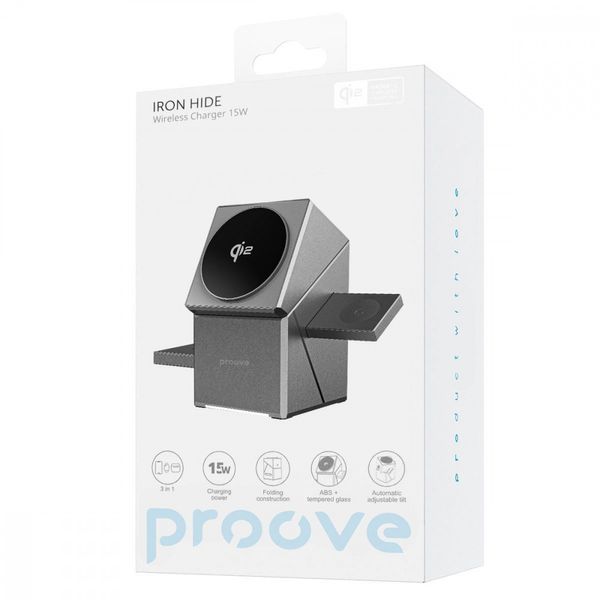 Бездротовий ЗП Proove Iron Hide 3 in 1 Qi2 Gray WSIH15000003 фото