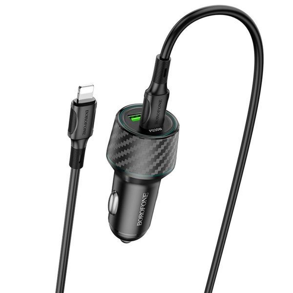 Автомобильное зарядное устройство BOROFONE BZ21 Brilliant 48W dual port PD30W+QC3.0 car charger set(C to iP) 656-00305 фото