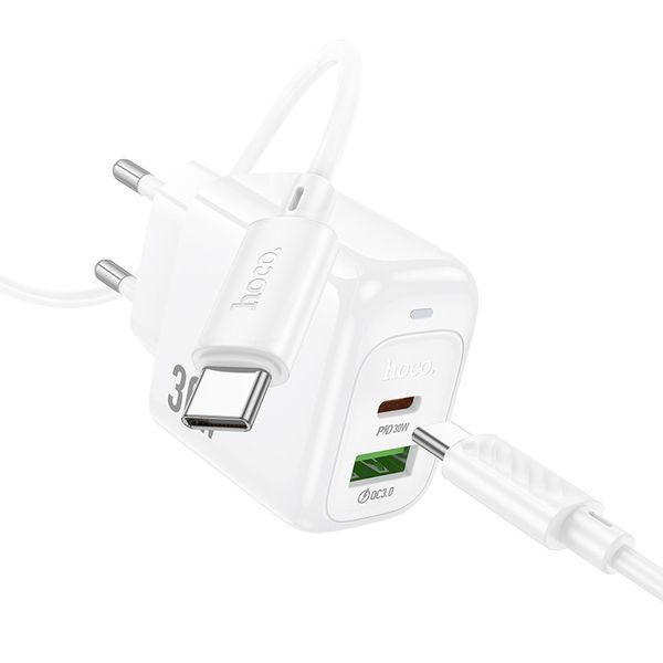 МЗП Hoco CS55A Surplus PD30W+QC3.0 (1USB-A/1C) + кабель Type-C to Type-C White ILSO-00000074136-1 фото