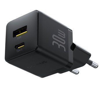 Мережевий зарядник пристрій Baseus Palm Fast Charger C+U 30W EU Cluster Black 656-01406 фото