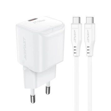 Сетевое зарядное устройство ACEFAST A73 mini PD20W GaN single USB-C charger set (C3-03) White 656-01279 фото