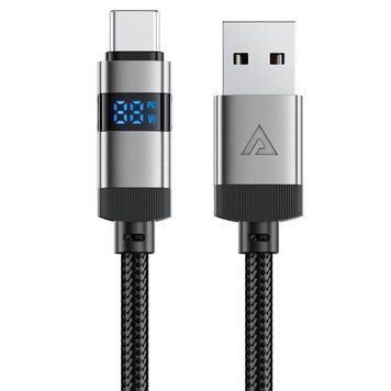Кабель ACEFAST C15-04 USB-A to USB-C zinc alloy digital display braided charging data cable Black 6974316283737 фото