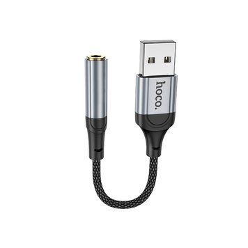 Аудиокабель HOCO LS36 USB-A to 3.5mm female, nylon braid, 0,12m, Black 6942007608879 фото