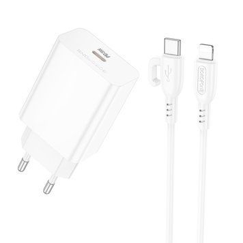 Сетевое зарядное устройство с кабелем BOROFONE BA21A Pro Long journey single port PD20W charger set(C to iP) White 6941991111419 фото