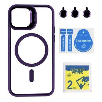 Чехол TPU+PC+Metal Stand Case with MagSafe and Camera Lenses для iPhone 12/12 Pro Dark Purple 214-03699 фото
