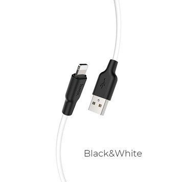 Кабель HOCO X21 Plus USB to iP 2.4A, 1m, silicone, silicone connectors, Black+White 6931474711816 фото