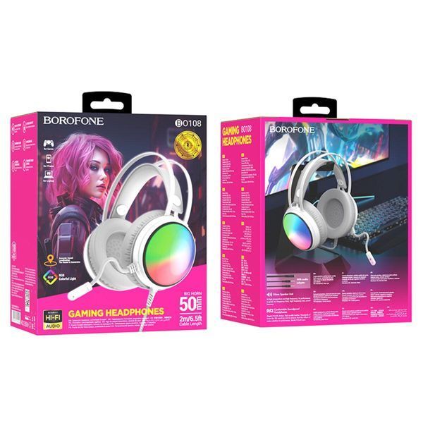 Наушники BOROFONE BO108 Flame gaming headphones White 656-01008 фото